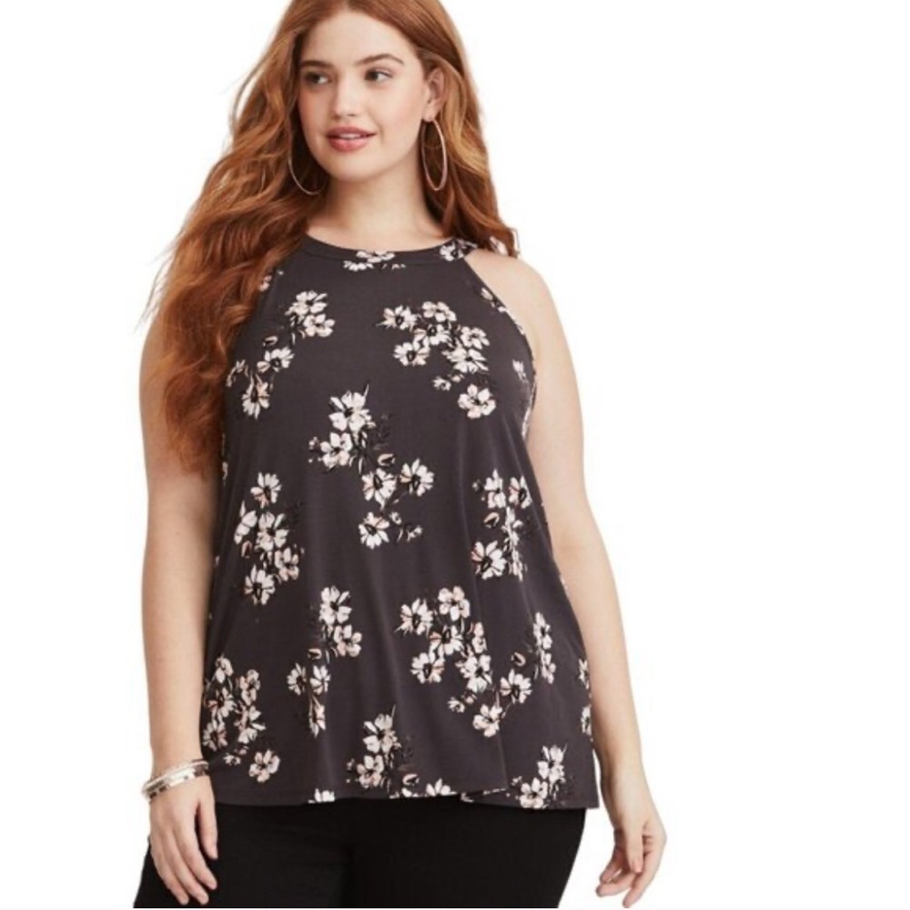 TORRID Knit High Neck Keyhole Back Floral Tank Top Size 00 = 10
